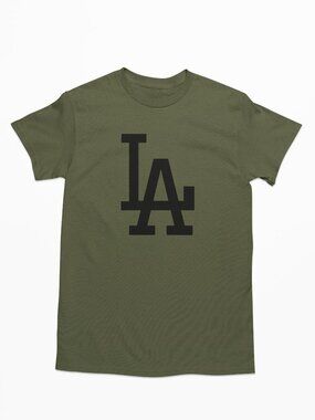 NEW Los Angeles Dodgers LA Monogram Logo T-Shirt MILITARY ARMY GREEN